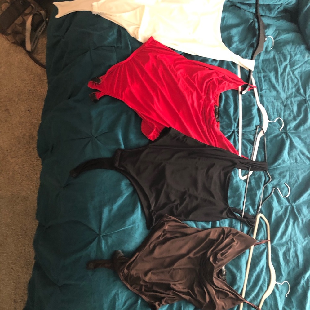 White,brown,red, and black tank thong body suit